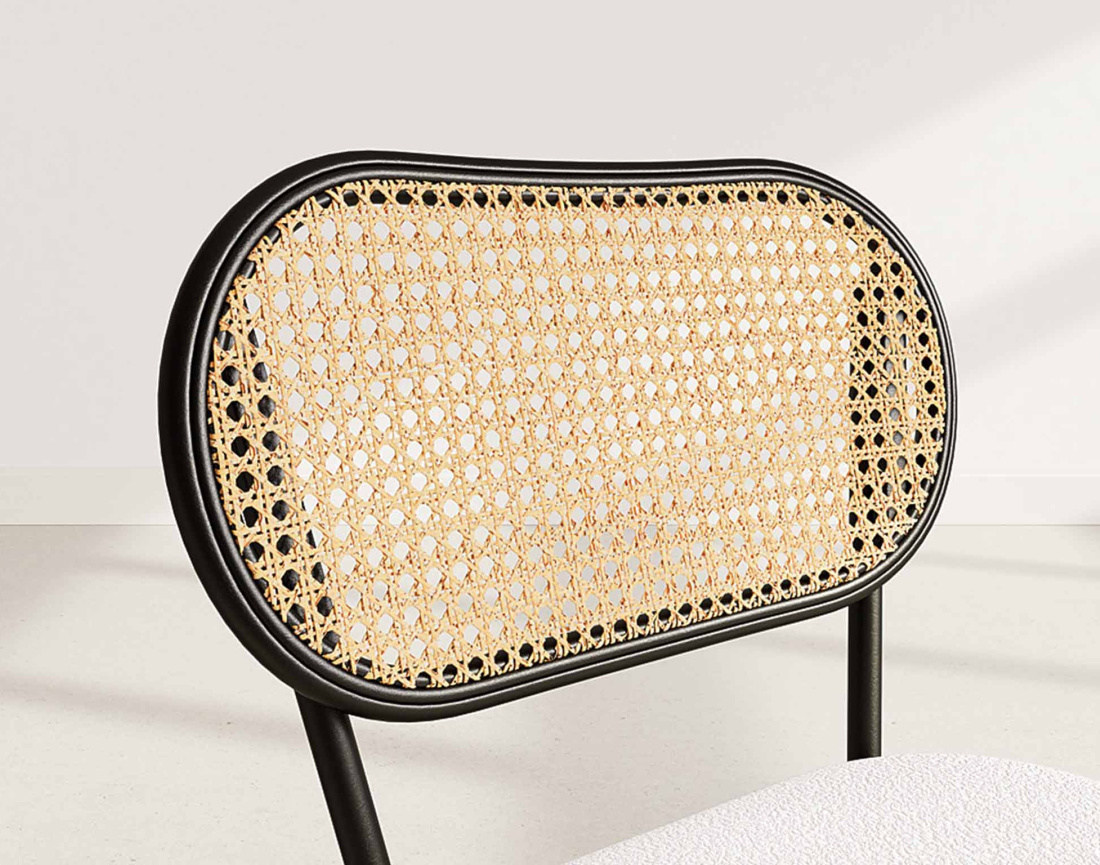 Lot de 2 chaises cannage dossier arrondi en tissu bouclette Luciano