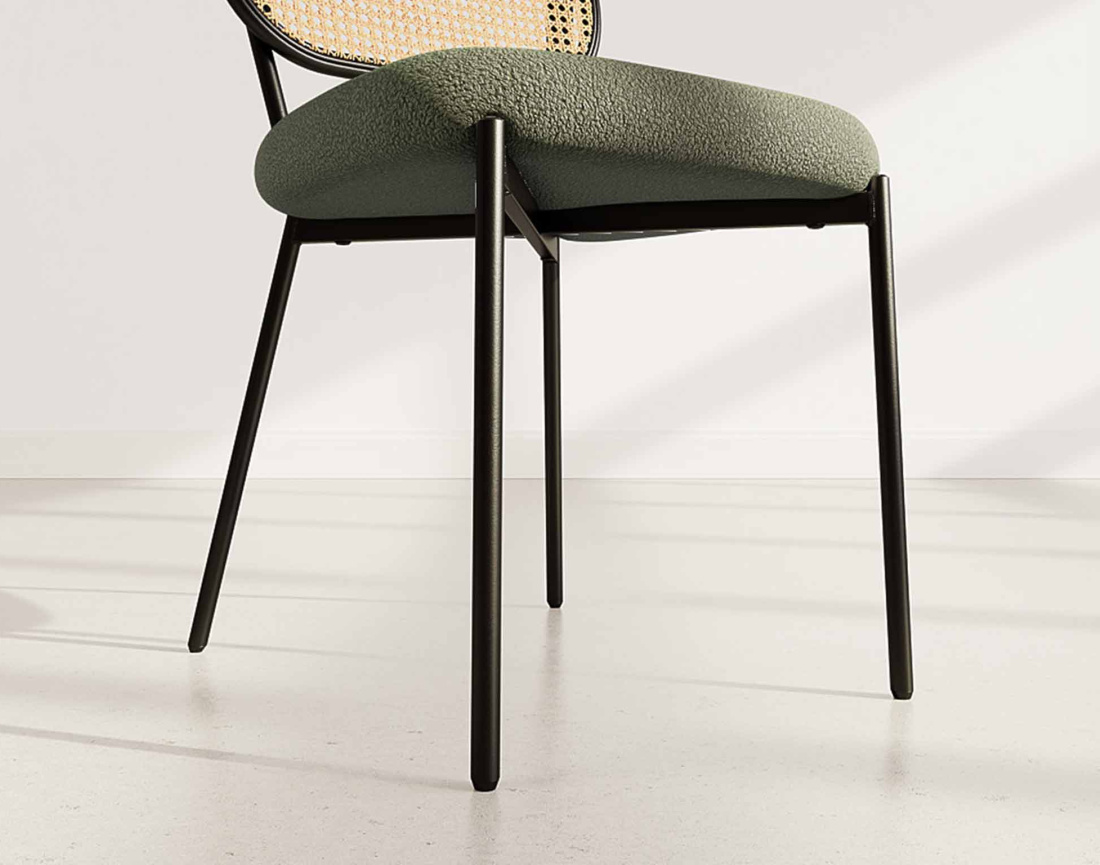 Lot de 2 chaises cannage dossier arrondi en tissu bouclette Luciano