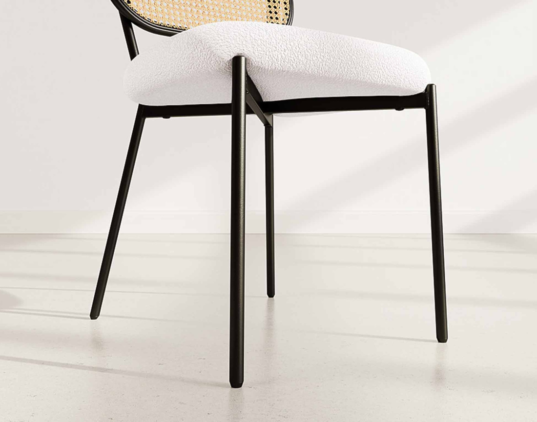 Lot de 2 chaises cannage dossier arrondi en tissu bouclette Luciano