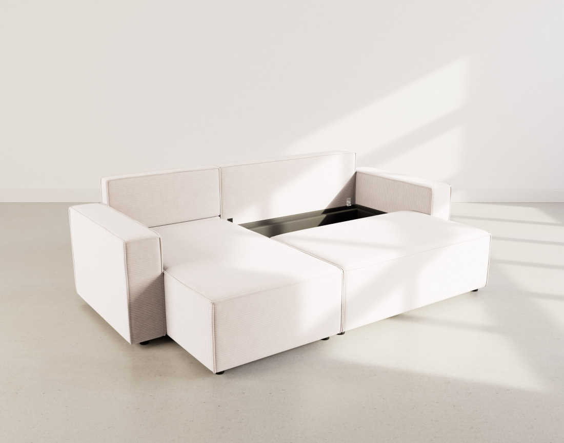 Canapé d'angle réversible 4 places convertible avec coffre en velours côtelé Hector