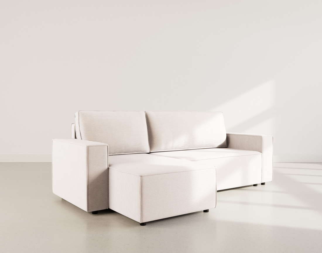 Canapé d'angle réversible 4 places convertible avec coffre en velours côtelé Hector