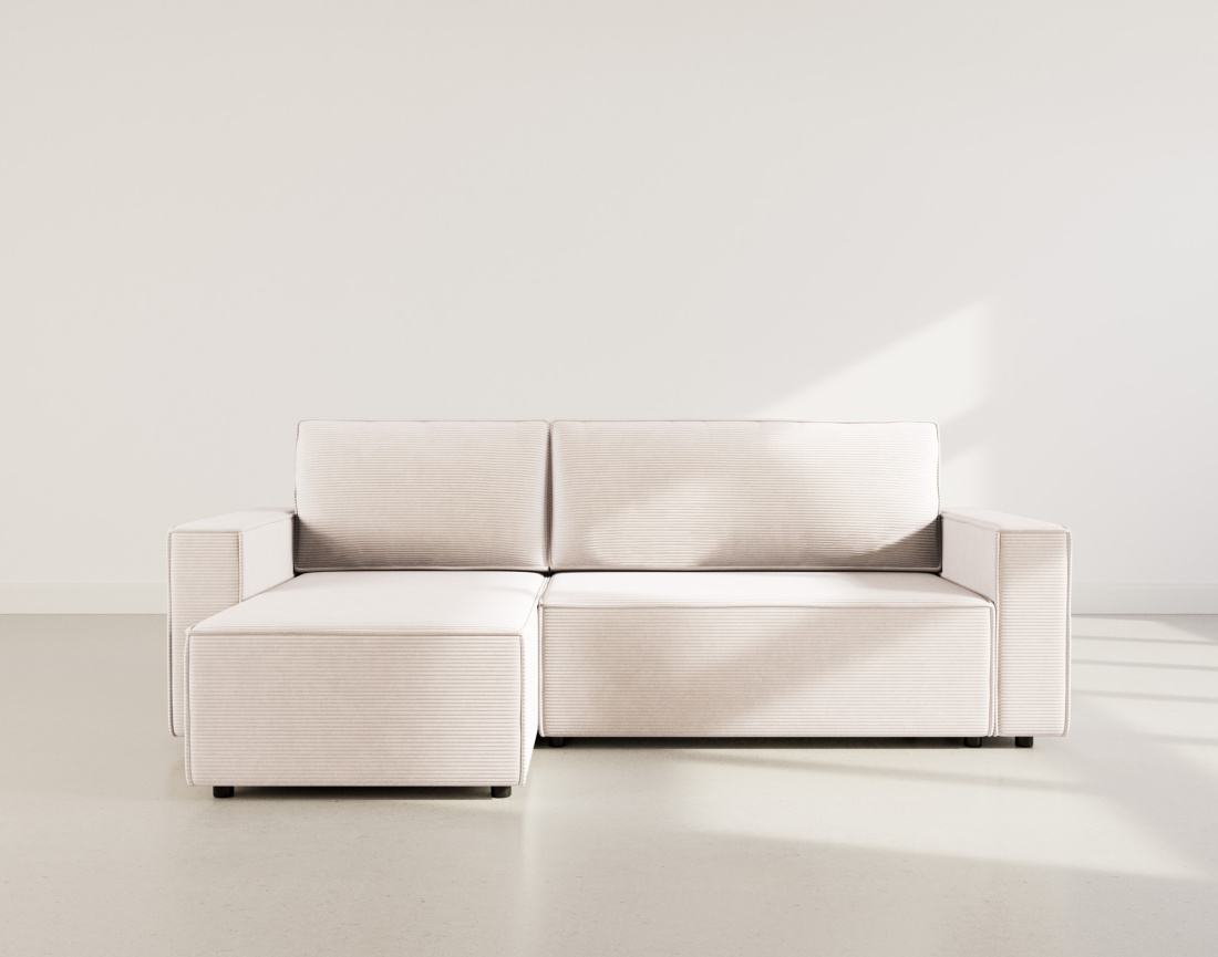 Canapé d'angle réversible 4 places convertible avec coffre en velours côtelé Hector