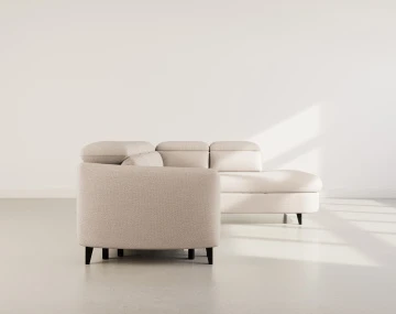 Canapé d'angle droit 5 places convertible avec têtières et coffre en tissu texturé Opaline