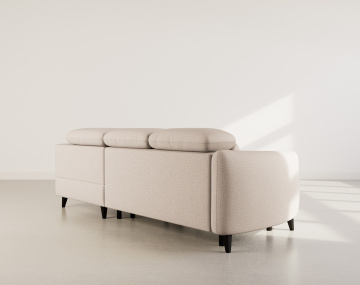 Canapé d'angle droit 5 places convertible avec têtières et coffre en tissu texturé Opaline