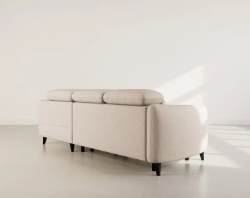 Canapé d'angle droit 5 places convertible avec têtières et coffre en tissu texturé Opaline