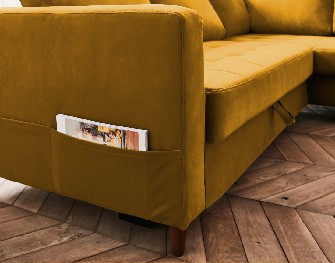 Canapé d'angle droit 5 places convertible en velours Anna