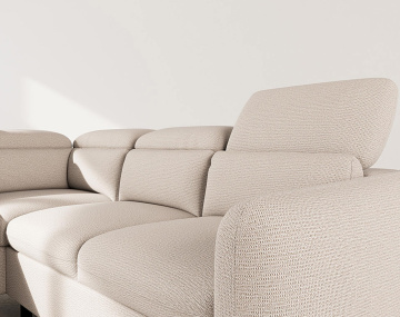 Canapé d'angle gauche 5 places convertible avec têtières et coffre en tissu texturé Opaline