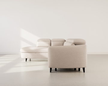 Canapé d'angle gauche 5 places convertible avec têtières et coffre en tissu texturé Opaline