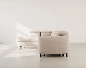 Canapé d'angle gauche 5 places convertible avec têtières et coffre en tissu texturé Opaline