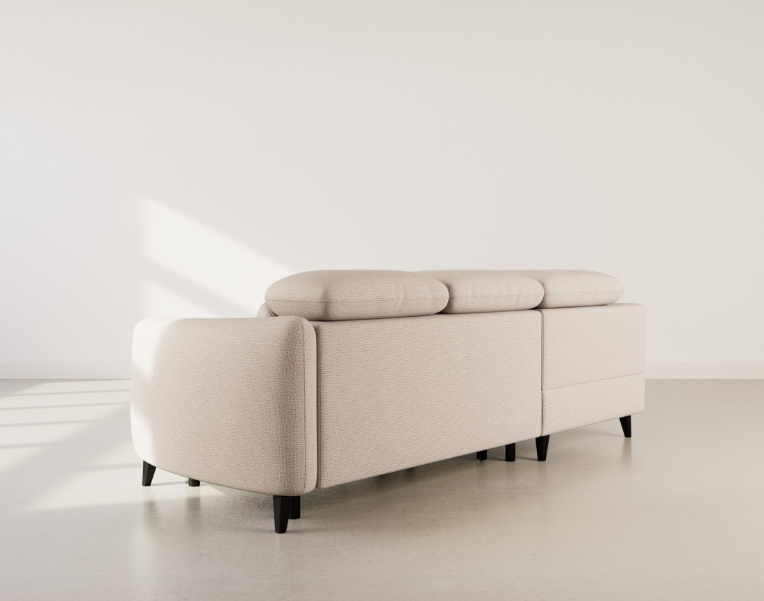 Canapé d'angle gauche 5 places convertible avec têtières et coffre en tissu texturé Opaline