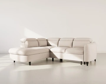 Canapé d'angle gauche 5 places convertible avec têtières et coffre en tissu texturé Opaline
