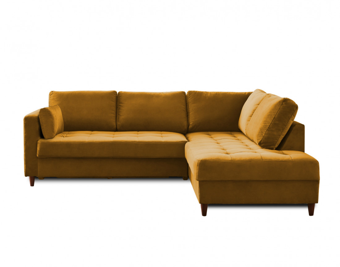Canapé d'angle droit 5 places convertible en velours Anna