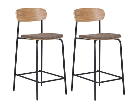 Lot de 2 tabourets en bois de frêne pieds en acier Zoe