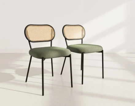 Lot de 2 chaises cannage dossier arrondi en tissu bouclette Luciano