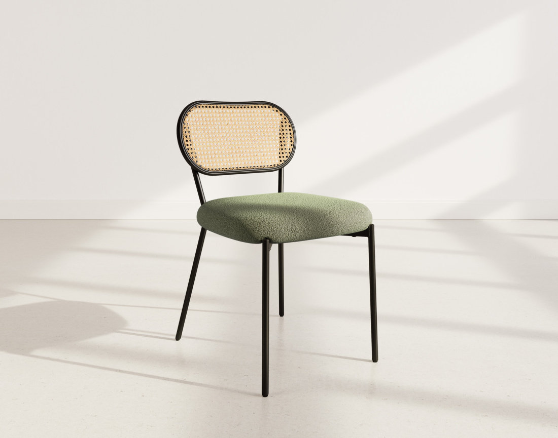 Lot de 2 chaises cannage dossier arrondi en tissu bouclette Luciano