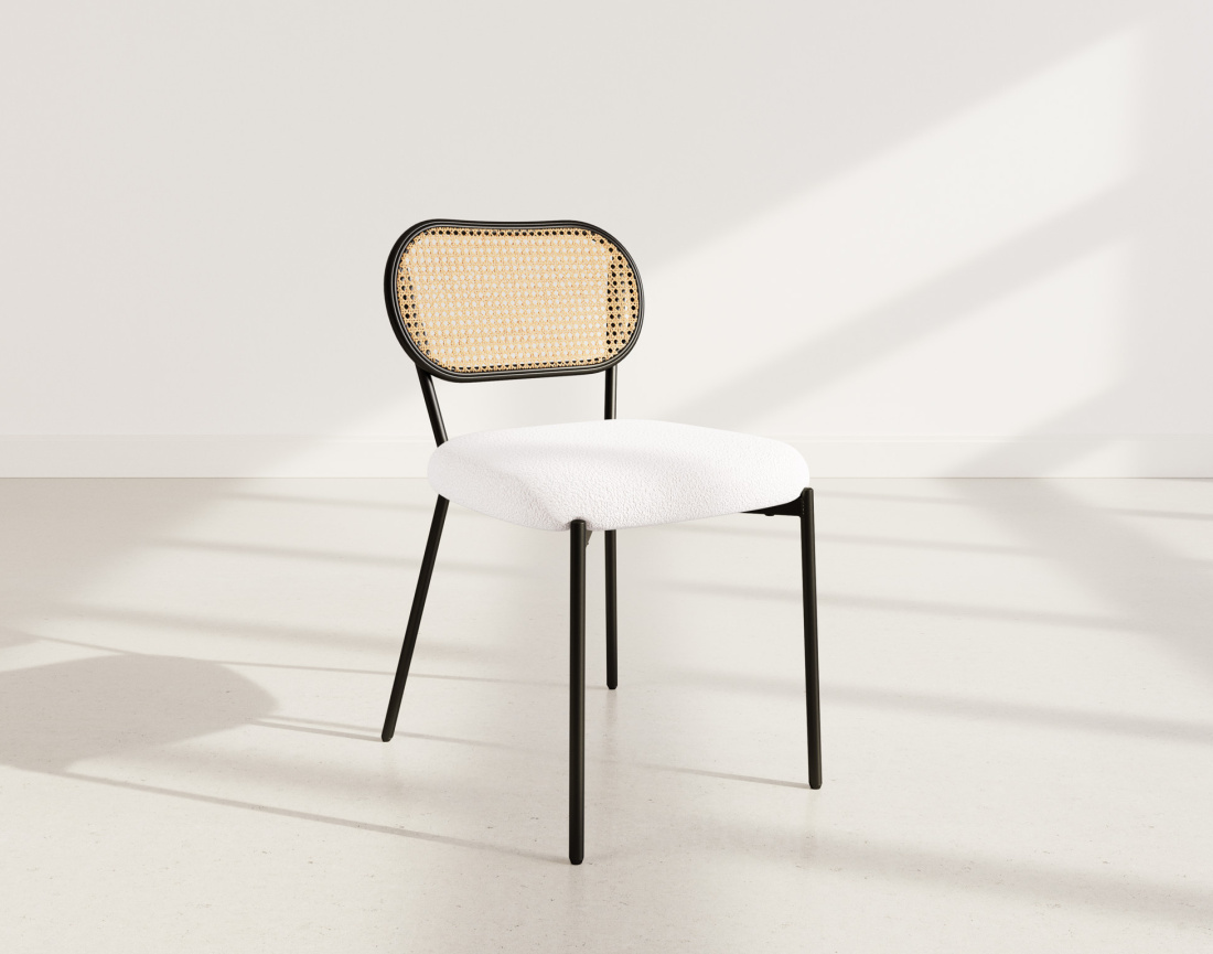 Lot de 2 chaises cannage dossier arrondi en tissu bouclette Luciano