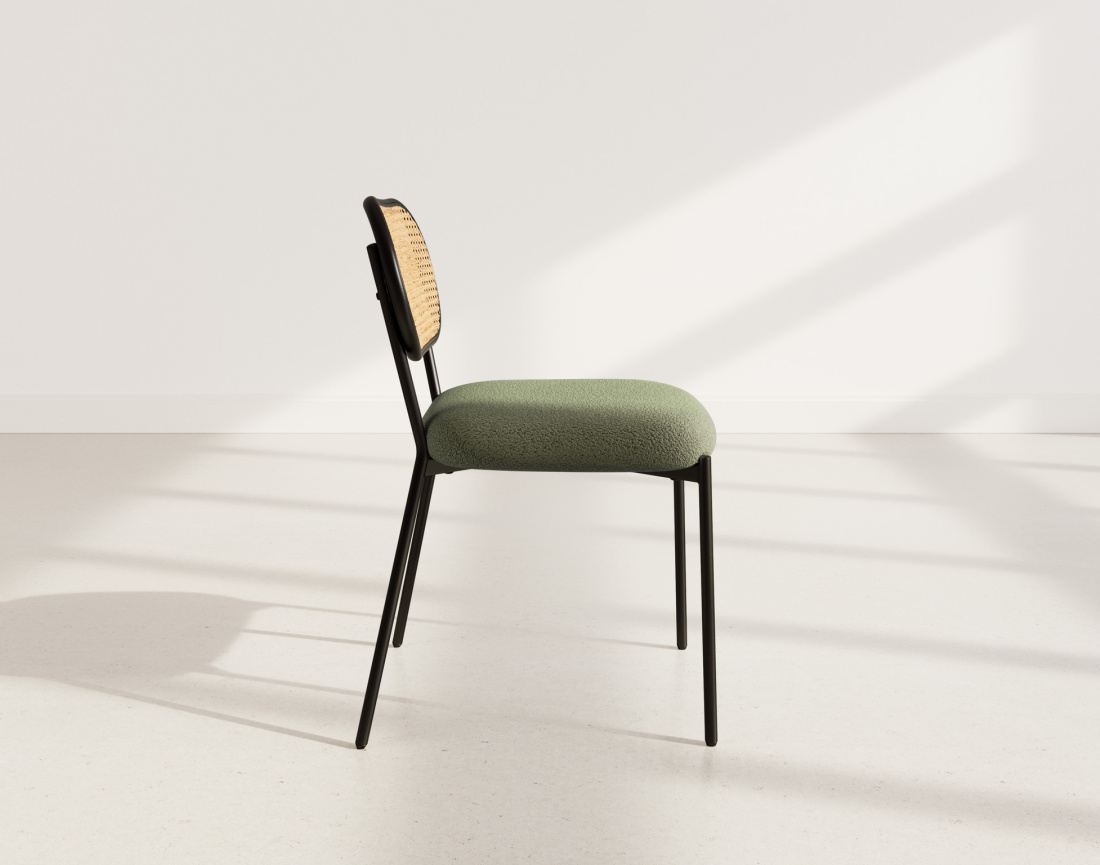 Lot de 2 chaises cannage dossier arrondi en tissu bouclette Luciano