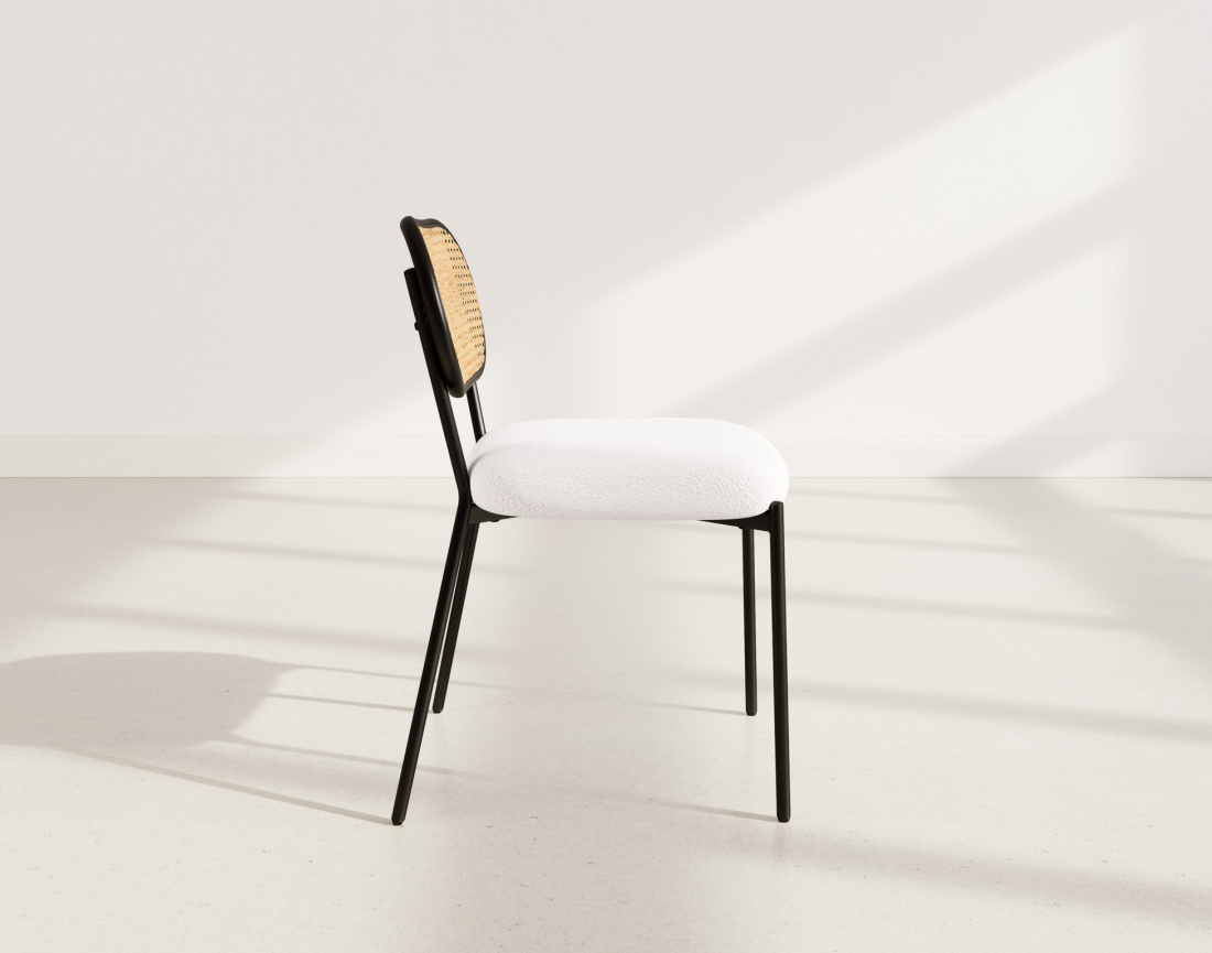 Lot de 2 chaises cannage dossier arrondi en tissu bouclette Luciano