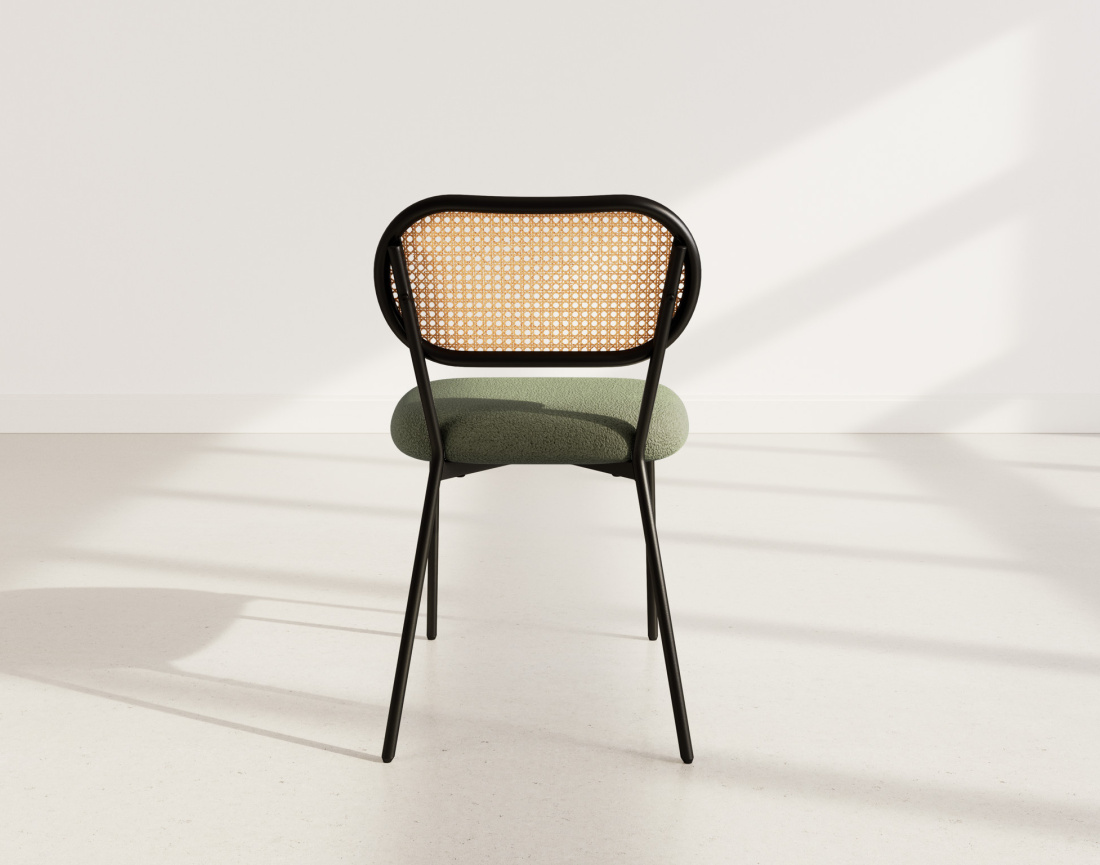 Lot de 2 chaises cannage dossier arrondi en tissu bouclette Luciano