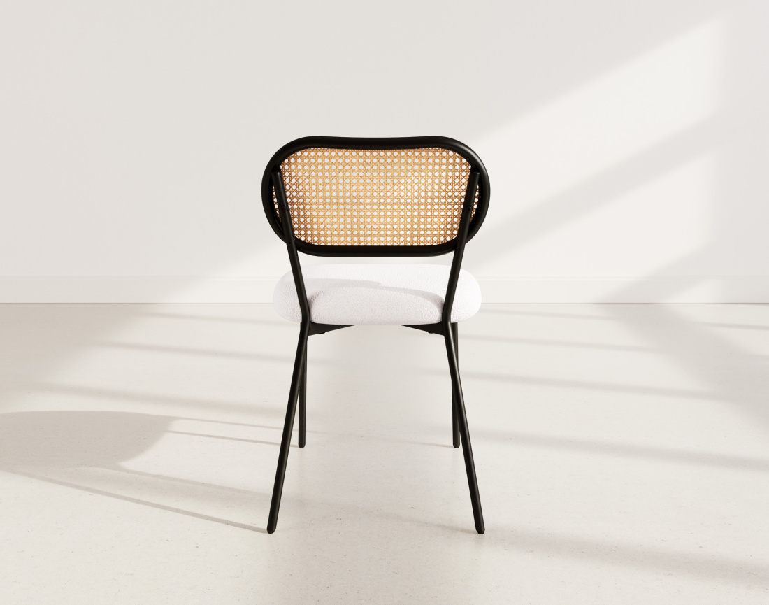 Lot de 2 chaises cannage dossier arrondi en tissu bouclette Luciano