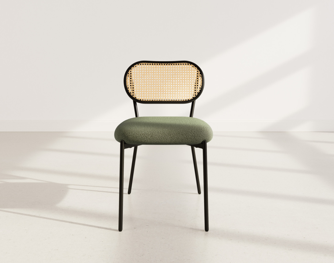 Lot de 2 chaises cannage dossier arrondi en tissu bouclette Luciano