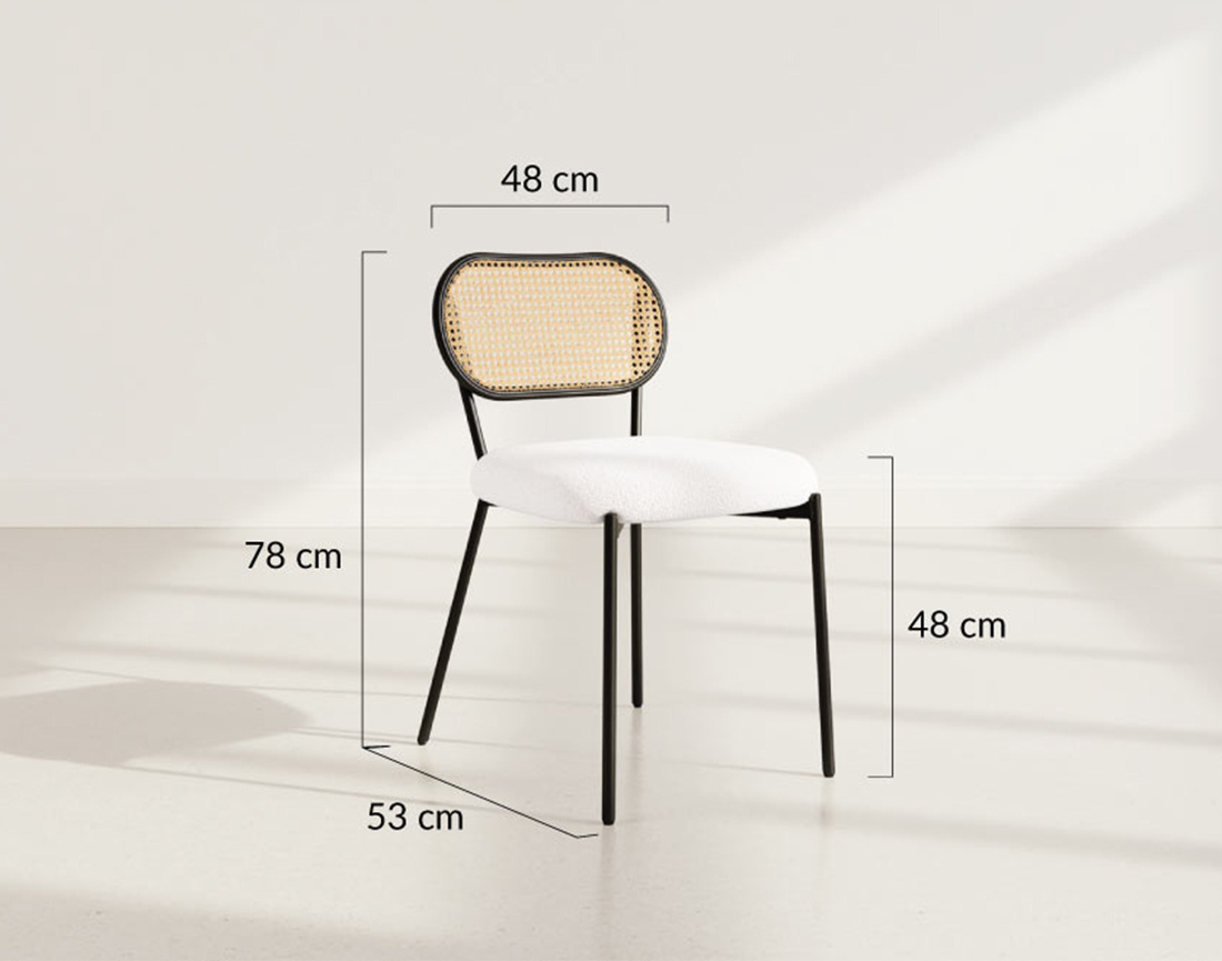 Lot de 2 chaises cannage dossier arrondi en tissu bouclette Luciano