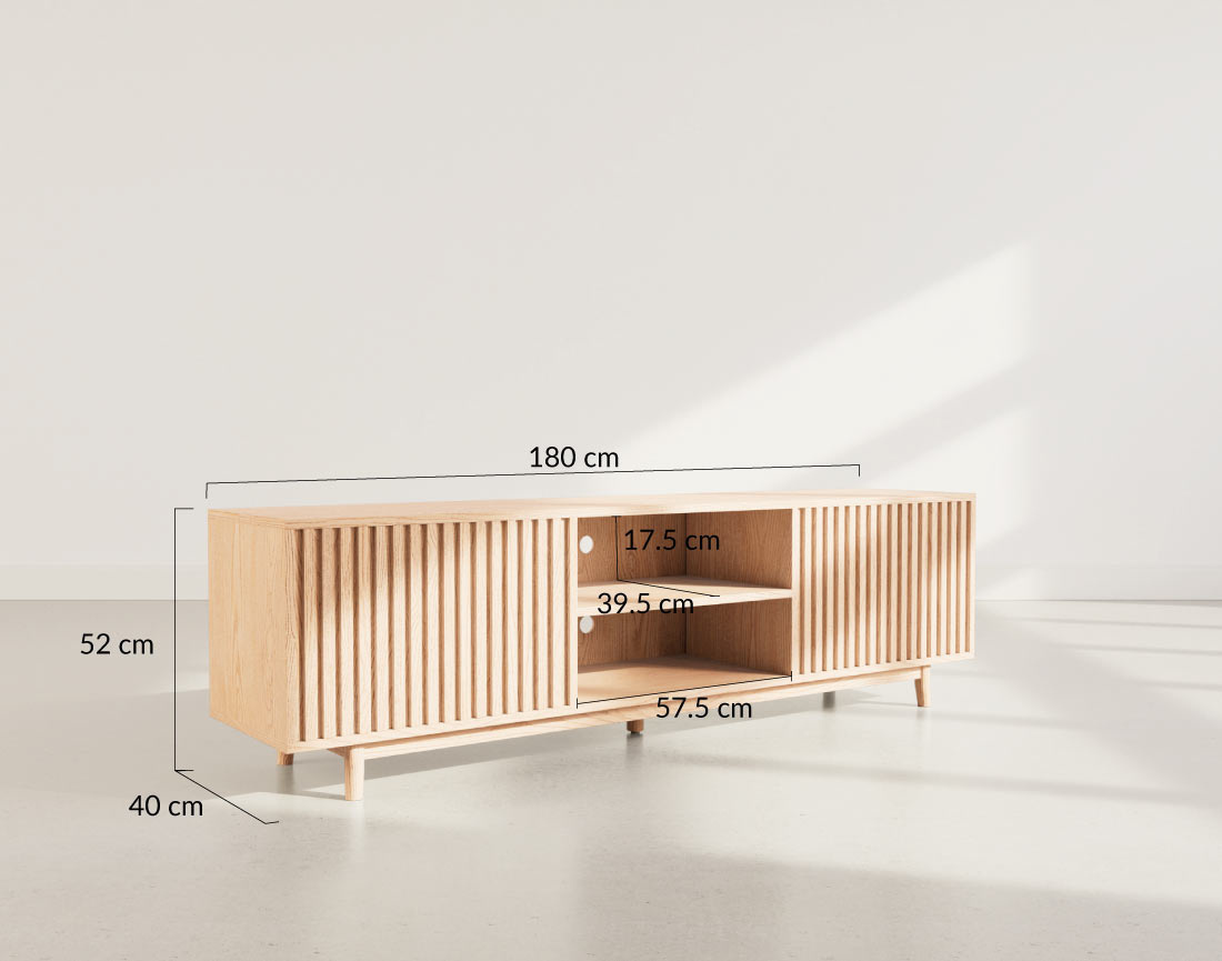 Meuble tv 180 cm 2 portes et 2 niches Freya