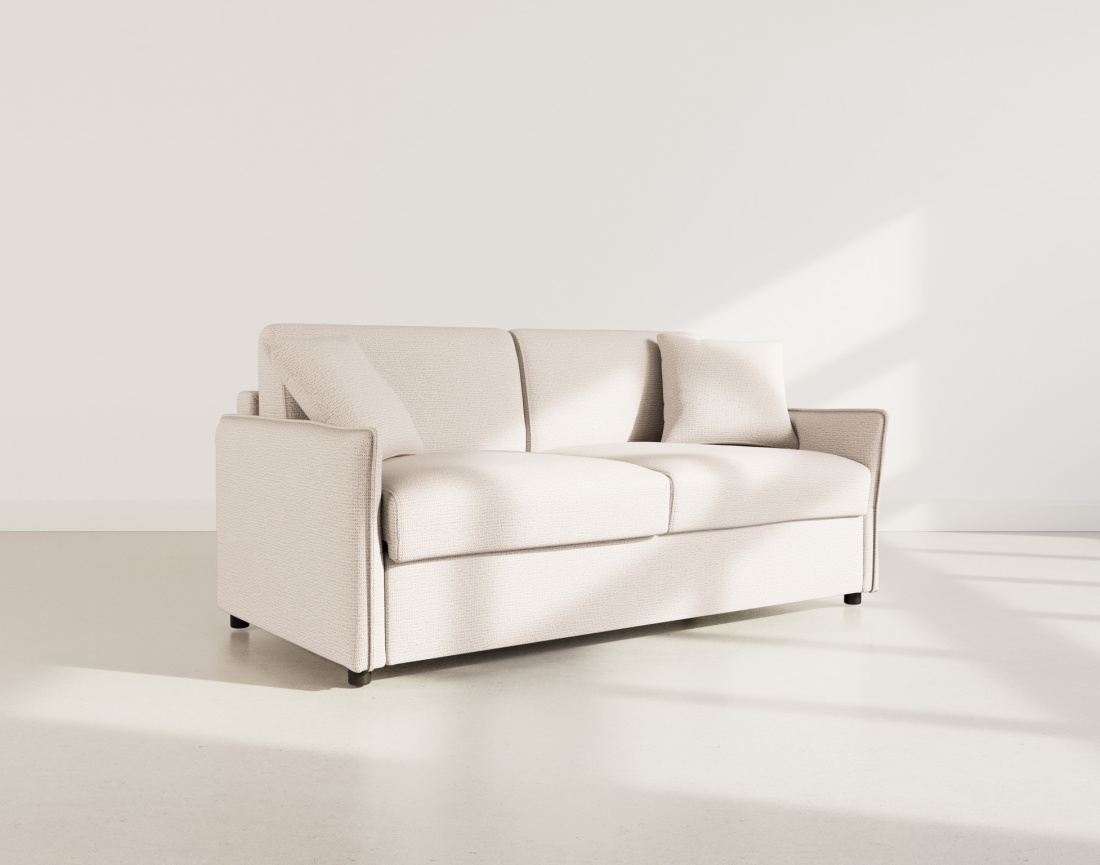 Thumbnail video of the produit Adele - Canapé 3 places convertible express couchage quotidien 140 cm matelas 14 cm en tissu texturé