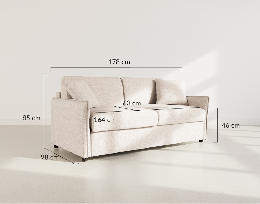 Canapé 3 places convertible express couchage quotidien 140 cm matelas 14 cm en tissu texturé Adele