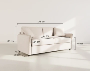 Canapé 3 places convertible express couchage quotidien 140 cm matelas 14 cm en tissu texturé Adele