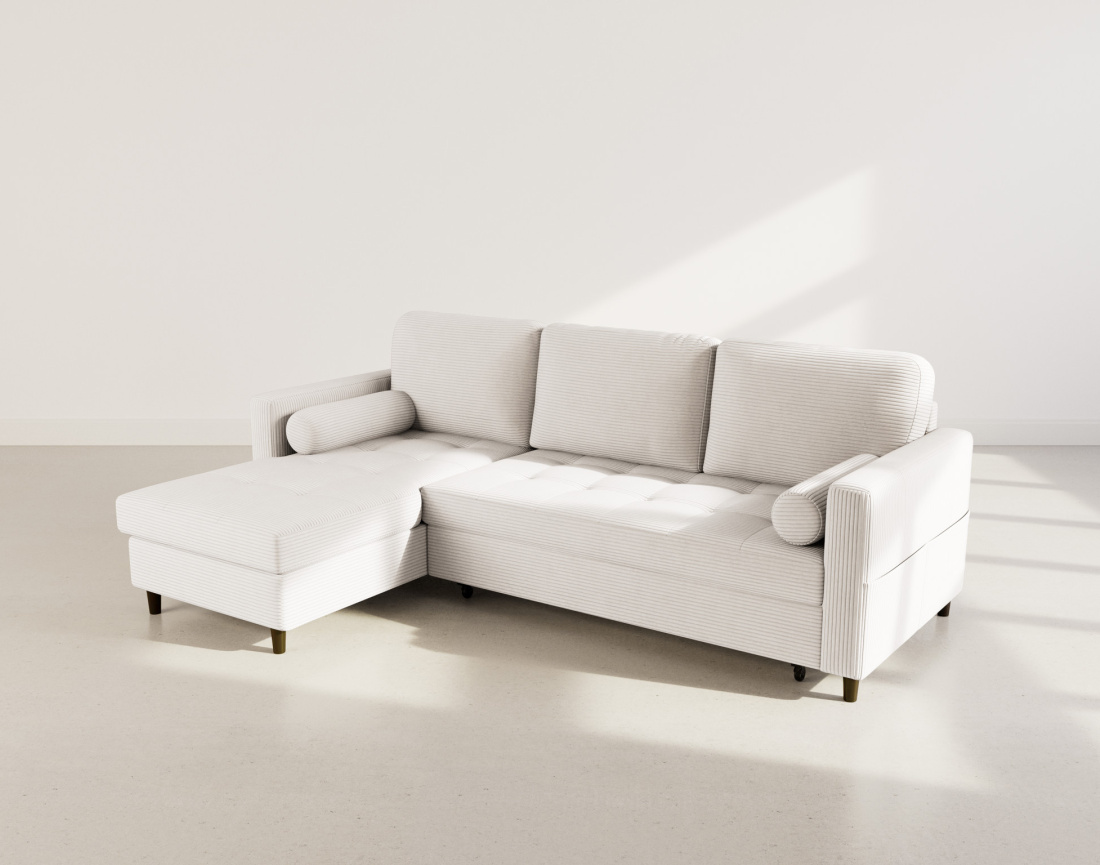 Canapé d'angle réversible 4 places convertible avec coffre en velours côtelé Marceau