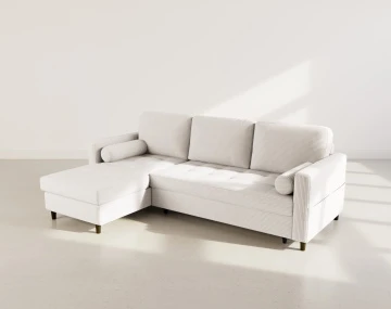 Canapé MARCEAU d'angle réversible 4 places convertible avec coffre en velours côtelé | Best Mobilier