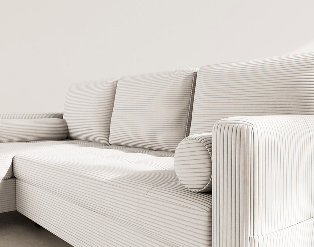 Canapé d'angle réversible 4 places convertible avec coffre en velours côtelé Marceau