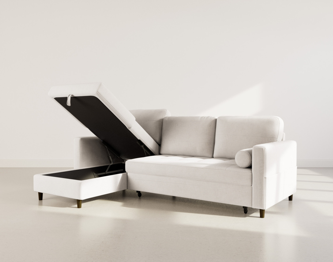 Canapé d'angle réversible 4 places convertible avec coffre en velours côtelé Marceau