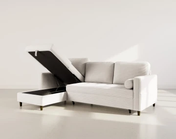 Canapé MARCEAU d'angle réversible 4 places convertible avec coffre en velours côtelé | Best Mobilier
