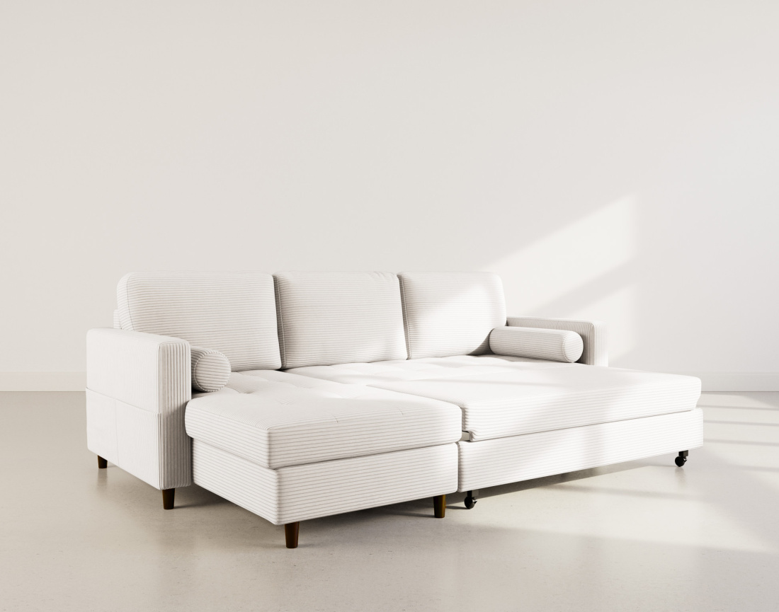 Canapé d'angle réversible 4 places convertible avec coffre en velours côtelé Marceau