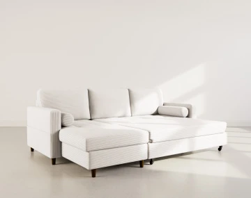 Canapé MARCEAU d'angle réversible 4 places convertible avec coffre en velours côtelé | Best Mobilier