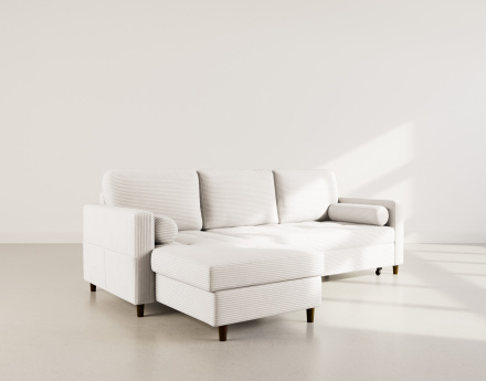 Canapé d'angle réversible 4 places convertible avec coffre en velours côtelé Marceau