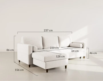 Canapé MARCEAU d'angle réversible 4 places convertible avec coffre en velours côtelé | Best Mobilier