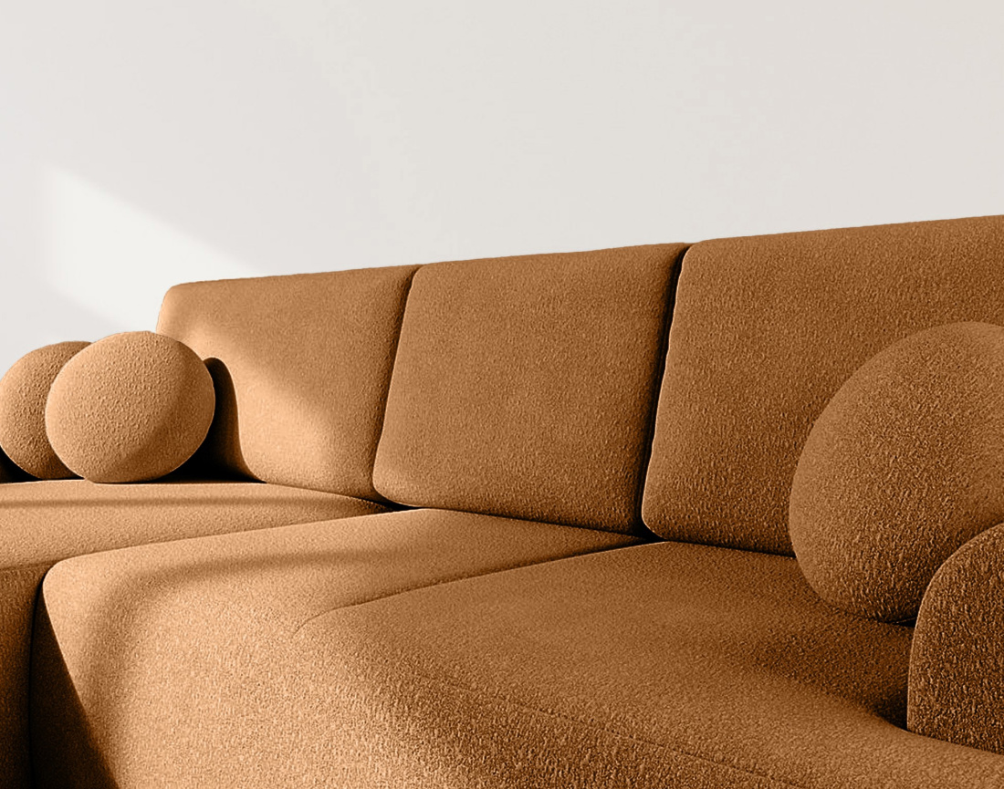 Canapé d'angle gauche 4 places convertible en tissu bouclette Candela