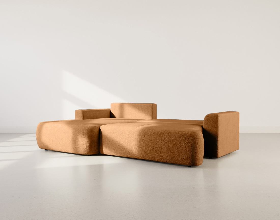 Canapé d'angle gauche 4 places convertible en tissu bouclette Candela