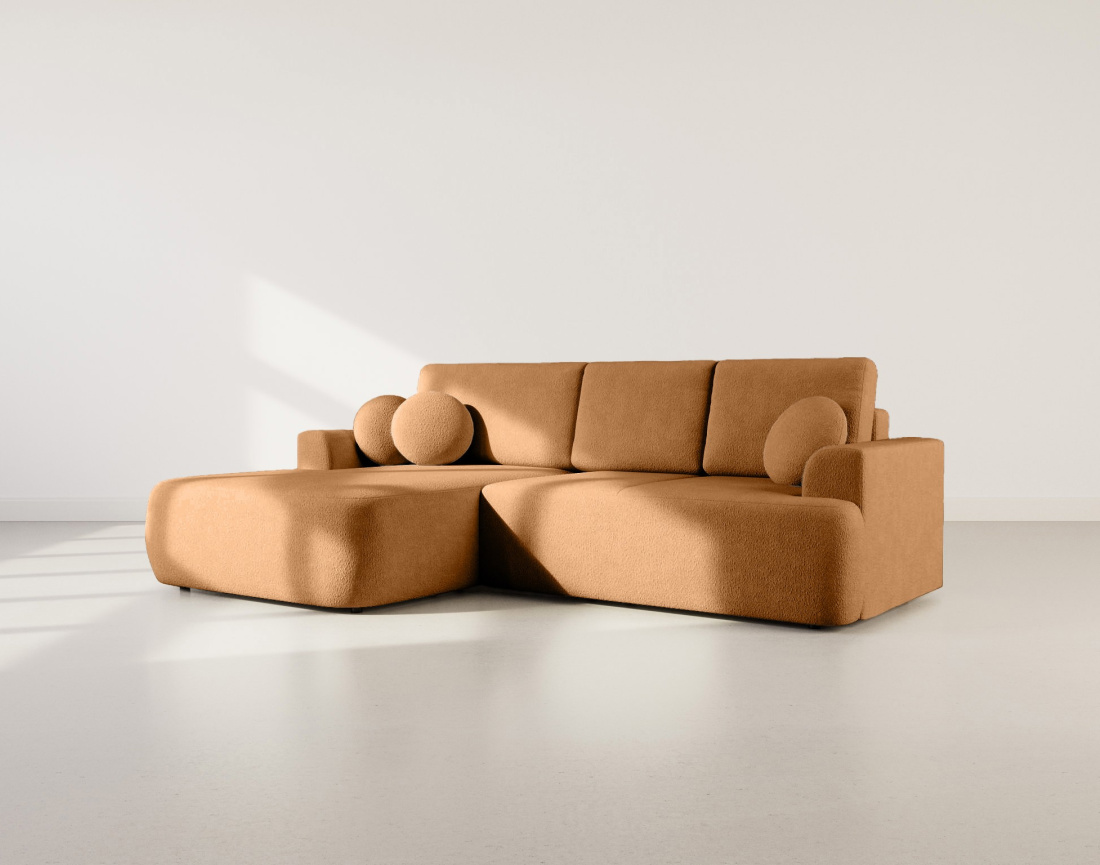 Canapé d'angle gauche 4 places convertible en tissu bouclette Candela