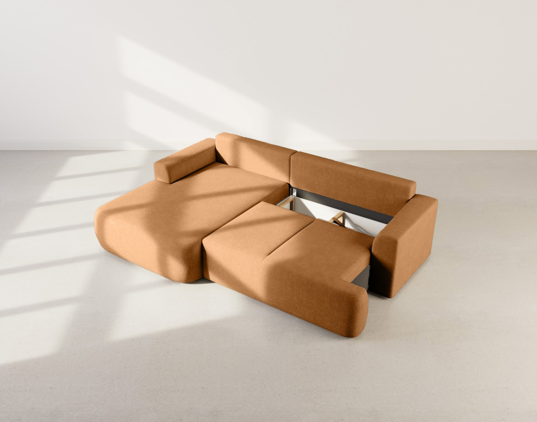 Canapé d'angle gauche 4 places convertible en tissu bouclette Candela