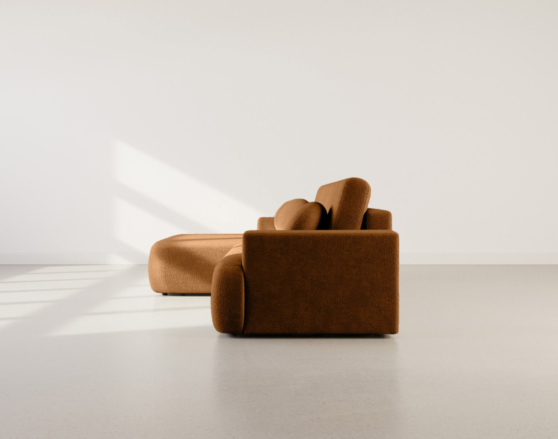 Canapé d'angle gauche 4 places convertible en tissu bouclette Candela