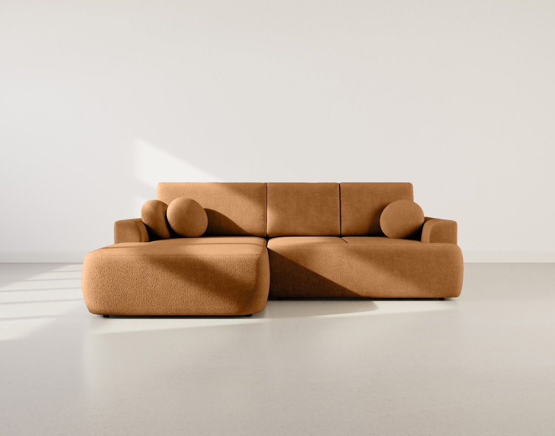 Canapé d'angle gauche 4 places convertible en tissu bouclette Candela