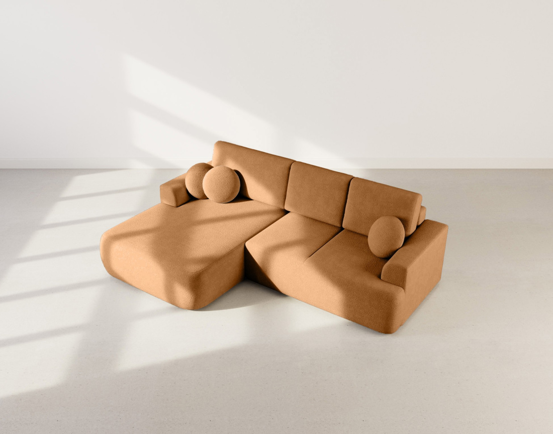 Canapé d'angle gauche 4 places convertible en tissu bouclette Candela