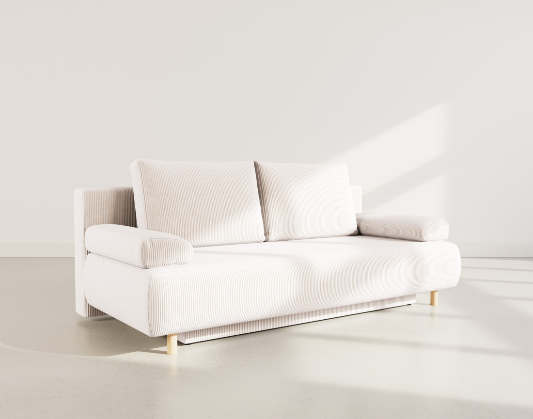 Canapé droit 3 places convertible avec coffre en velours côtelé Sophie