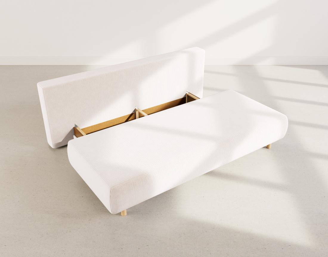 Canapé droit 3 places convertible avec coffre en velours côtelé Sophie