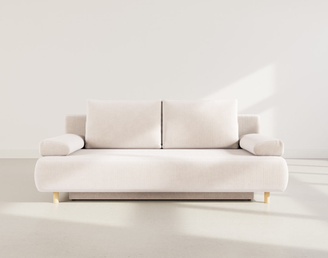 Canapé droit 3 places convertible avec coffre en velours côtelé Sophie