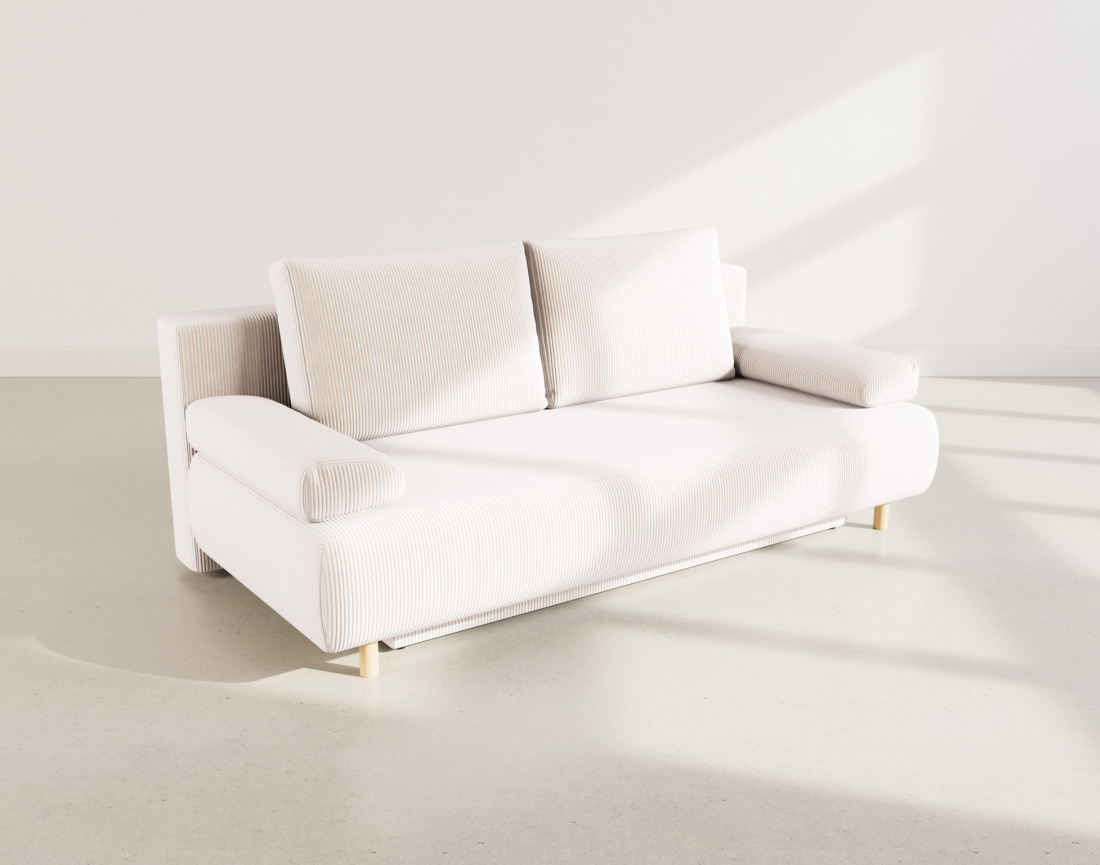 Canapé droit 3 places convertible avec coffre en velours côtelé Sophie